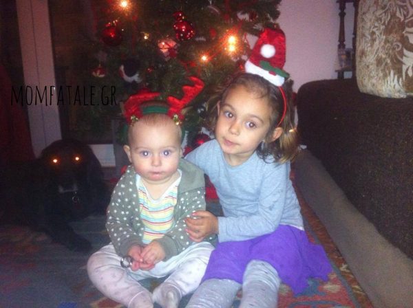xmas photobomb redeye dog and baby