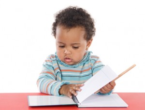 adorable baby studying